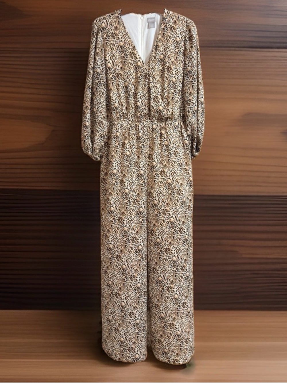 Chico's Beige and Brown Leopard Print V-Neck Jumpsuit-1/8 US-EC